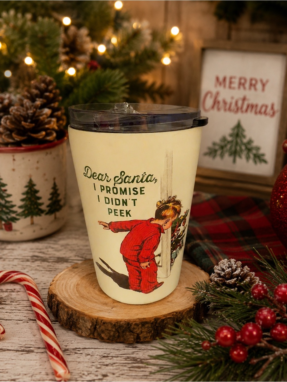 Holiday Travel Tumbler - Cream "Dear Santa I Promise I Didn't Peek"